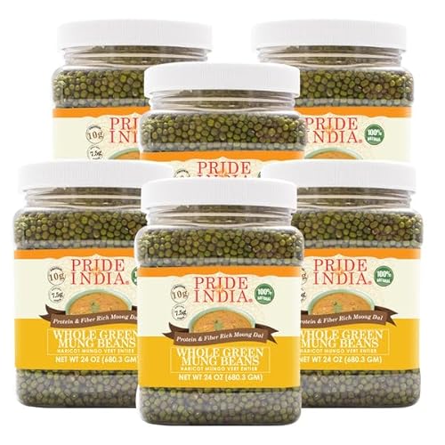 Pride Of India 6 Stück – Indisches Ganze Grünes Mung-Gramm – Protein- und faserreicher Moong ganz, 0,7 kg Glas von Pride Of India