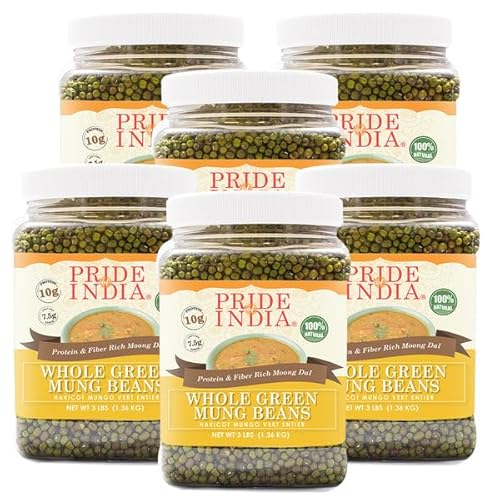Pride Of India 6 Stück – Indisches Ganze Grünes Mungo Gramm – Protein- und ballaststoffreiche Mungbohne ganz, 1,4 kg Glas Pride Of India 6 Stück – Indisches Ganze Grünes Mungo Gramm – Protein- und ballaststoffreiche Mungbohne ganz, 1,4 kg Glas von Pride Of India
