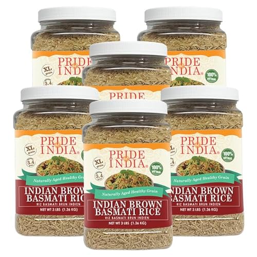 Pride Of India - 6 Stück – extra langer brauner Basmatireis – natürlich gealtertes gesundes Getreide, 1,4 kg Glas von Pride Of India