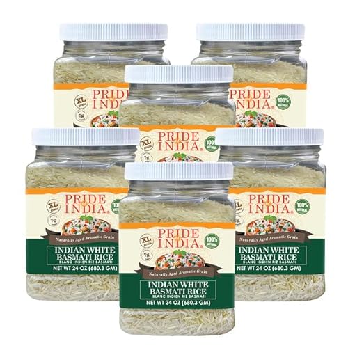 Pride Of India - 6 Stück – extra langer indischer Basmatireis – natürlich gereiftes aromatisches Getreide, 0,7 kg Glas von Pride Of India