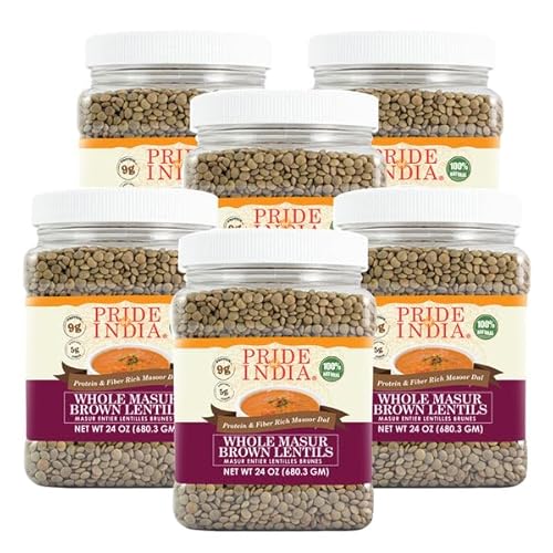 Pride Of India 6 Stück – indische Vollbraune, karminrote Masur-Linsen – Protein und Ballaststoffe reich Masoor ganz, 0,7 kg Glas Pride Of India 6 Stück – indische Vollbraune, karminrote Masur-Linsen – Protein und Ballaststoffe reich Masoor ganz, 0,7 kg Glas von Pride Of India