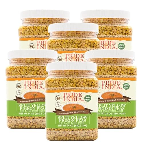Pride Of India 6 Stück – indische gelbe Taubenerbsen – protein- und faserreicher Toor (Arahar) Dal, 0,7 kg Glas von Pride Of India