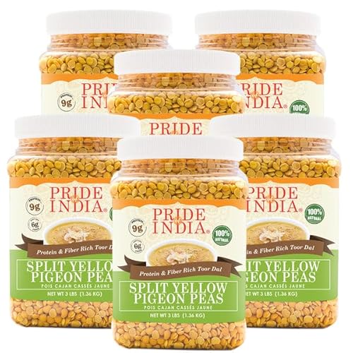 Pride Of India 6 Stück – indische gelbe Taubenerbsen – protein- und faserreicher Toor (Arahar) Dal, 1,4 kg Glas von Pride Of India
