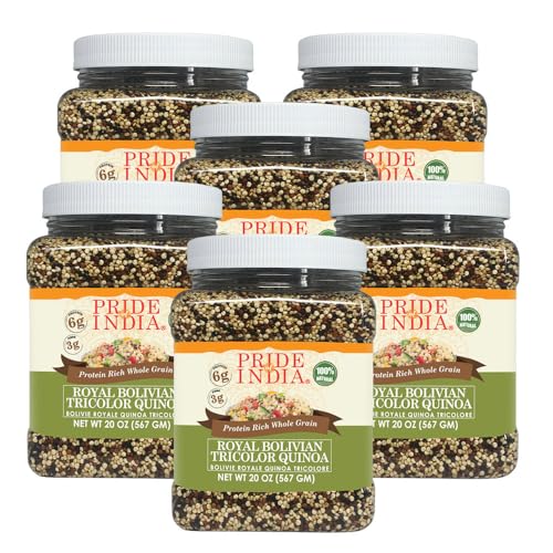 Pride Of India - 6 Stück – natürliche dreifarbige Quinoa – 100 % königlich bolivianisches Protein reiches Vollkorn, 0,6 kg (567 g) Glas von Pride Of India