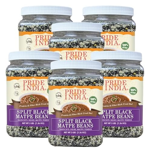 Pride Of India - 6er Pack - Indian Split Black Gram Matpe Bohnen - Proteine & Ballaststoffe reich Urad Dal, 1,4 kg Jar von Pride Of India