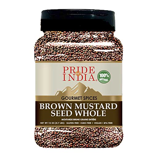 Pride Of India Brown Mustard Seed Gross- 24 Unzen (680 g) Großer Dual-Sichter, gut für Gurken, Würstchen, Salat (Brown Mustard Seed Ganze, großen Doppel-Krug, am besten für Gurken, Würstchen, Salat) von Pride Of India