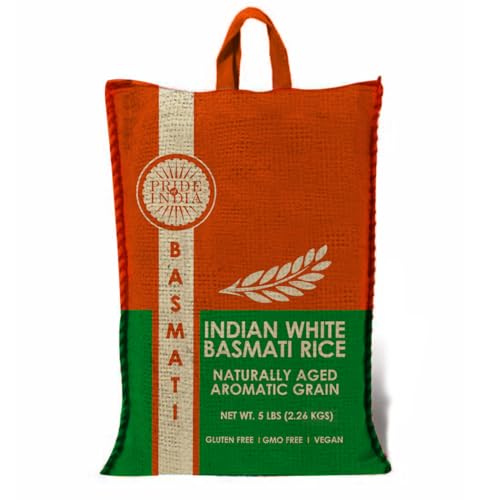 Pride Of India - Extra langer indischer weißer Basmatireis, 2,26 kg Jute (Burlap) – natürlich aromatisch, gealtert, aromatisch, geschmackvoll, schlank, nicht klebrige Körner von Pride Of India