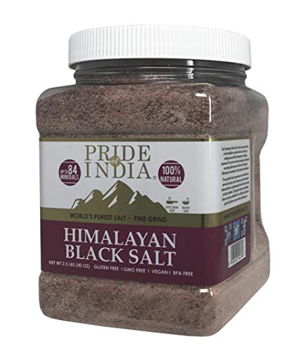 Pride Of India - Himalayan Black Rock Salz - Fine Grind, 2.2 Pound (1 Kg) - Kala Namak - Enthält 84 Mineralien - perfekt zum Kochen, Tofu Scrambles, Tisch, Küche, Restaurant, & Baden verwenden von Pride Of India