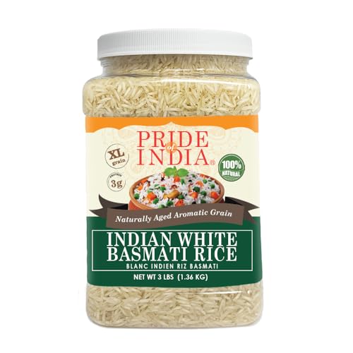 Pride Of India - Indian Premium-Basmati-Reis White - 3,3 lbs (53 Unzen) jar -Unique & Nutty aromatisiert extralange, nicht klebend und schlankes Korn - Die Produktion von Biryanis, Pilaw, Pudding usw. von Pride Of India