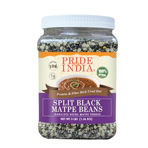 Pride Of India -Indian Split Schwarz Gram Matpe-Bohne Bohnen -3 lbs (1360 g) Gesunde und schmackhafte erdiges Aroma - am besten in Kombination mit Reis und Brot - Protein (10 g) und Faser (7 Gramm) von Pride Of India