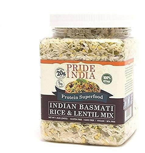Pride Of India - Indian Weiß Basmati-Reis & Lentil Kitchari Mix - DUTCH weißer Basmati-Reis und Linsen-Kitchari-Mix Protein Supernahrungsmittel, 1,5 Pfund (680 g) Glas von Pride Of India