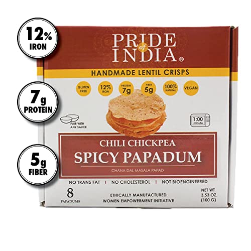 Pride Of India - Papadum Lentil Crisp (Spicy Kichererbse (Chana dal) Masala Papadum - 10 Stück) von Pride Of India
