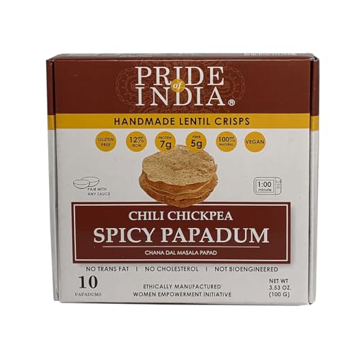 Pride Of India - Papadum Lentil Crisp (Spicy Kichererbse (Chana dal) Masala Papadum - 10 Stück) von Pride Of India