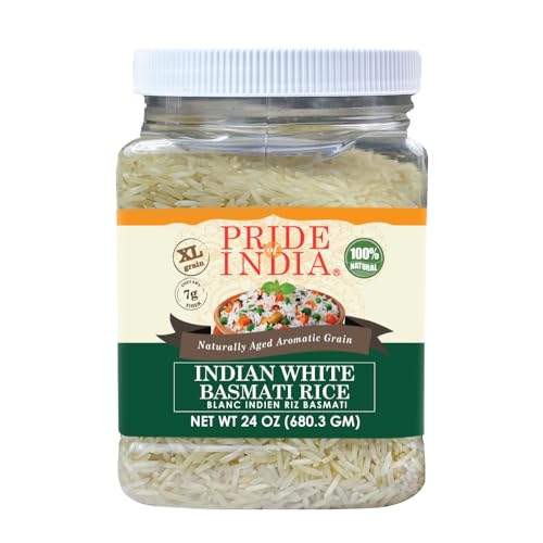 Pride Of India - Premium Indian White Basmati Rice -1.5 lbs (680 gm) Jar - Einzigartig & Nussig Aromatisiert Extra Lang, Nicht klebriges und schlankes Getreide- Verwendet, um Biryanis, Pilaf zu machen von Pride Of India