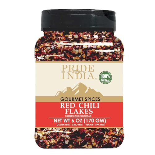 Pride Of India - Red Hot Chili Flakes - 14 Unzen (396 g) Großer Dual-Sichter Jar - Gebraucht, in salzigen Speisen - Best Authentic Indian Spice von Pride Of India