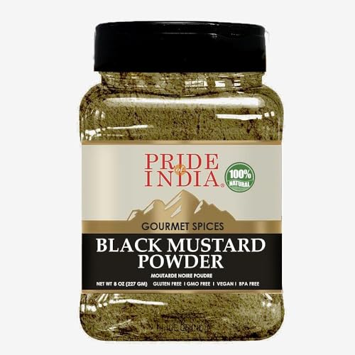 Pride Of India Schwarz Mustard Seed Boden - 18 Unzen (510gm) Große Dual-Sichter Jar - Certified Reines Vegan Indian SPICE (schwarze Senfkörner gemahlen, zertifizierte reine indische vegan Gewürz) von Pride Of India