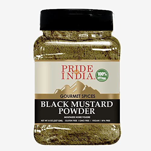 Pride Of India Schwarz Mustard Seed Boden - 18 Unzen (510gm) Große Dual-Sichter Jar - Certified Reines Vegan Indian SPICE (schwarze Senfkörner gemahlen, zertifizierte reine indische vegan Gewürz) von Pride Of India