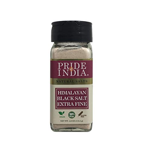 Pride Of India - Schwarzes Steinsalz - Extrafeiner Mahlgrad (113,4 g) - Kala Namak - Enthält 84+ Mineralien,Salzkette Pakistan, - Perfekt zum Kochen von Pride Of India