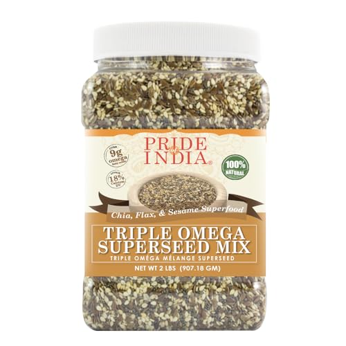 Pride Of India - Triple Omega Superseed Mix - 2,75 Pfund (1247 g) Jar - Eiweiß, Ballaststoffe, Kalzium, Eisen, Omega-3, Omega-6, Thiamin reiches Super Food mit Chia-Leinsamen und Sesam von Pride Of India