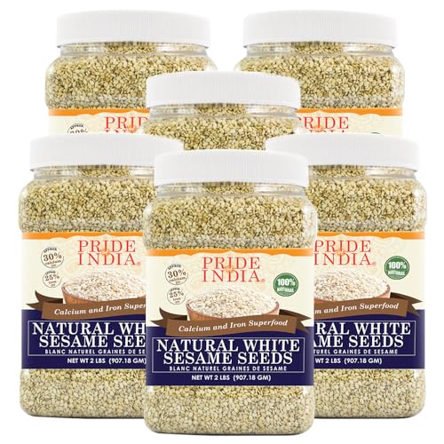 Pride Of India Weiße Sesamsamen, ungeschält, Kalzium- und Eisen-Superfood, 0,9 kg Glas, 6 Stück von Pride Of India