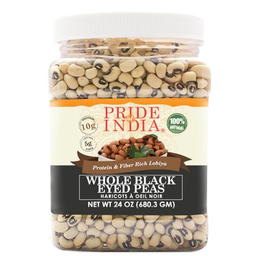 Pride Of India -ganz Black Eyed Peas (680 g) Jar -Indische getrocknet cowpeas -mildes und erdiges Aroma-Protein (g 10) und Faser (5 g) pro Portion- perfekt schmeckt mit Brot und Reis usw. von Pride Of India