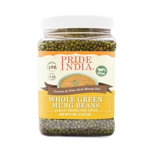 Pride Of India indische ganze grüne Mungo Gramm Eiweiß und ballaststoffreiche Mungobohnen am ganzen Körper, 3 Pfund Glas von Pride Of India