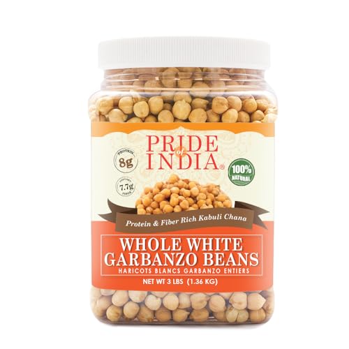 Pride Of India indische ganze weiße Kichererbsebohnen 10mm Protein & ballaststoffreiche Kabule chana, 3 Pfund jar von Pride Of India