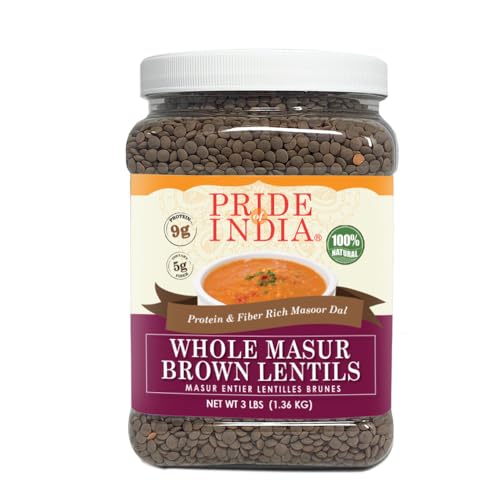 Pride Of India indische ganzes braun hochrot masur Linsen Protein und ballaststoffreiche ganz masoor, 3 Pfunde Glas von Pride Of India