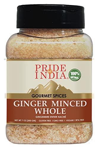 Stolz von Indien - Bio Ingwer Minced Ganz - 7oz (200gm)- hinzugefügt, um Gerichte für einzigartige Aromen, angenehme Düfte- GVO-frei, Vegan, Gluten-frei, keine künstlichen Farben von Pride Of India