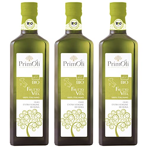 PrimOli Kaltgepresstes Bio Olivenöl IL FRUTTO DELLA VITA aus 100% ITALIENISCHEN BIO OLIVEN, von Biooliven, fruchtig, ideal zu hausgemachter Pasta, gegrilltem Gemüse, Braten oder Bruschetta, 3x500 ml von PrimOli