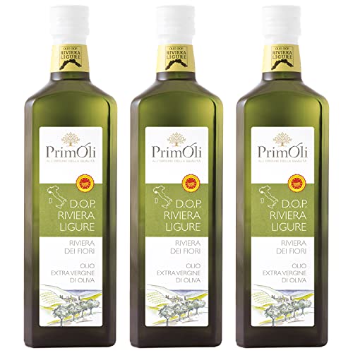 PrimOli Kaltgepresstes Olivenöl D.O.P. RIVIERA LIGURE aus Norditalien, leicht fruchtig, ideal zu Fisch, Meeresfrüchten und zur Zubereitung delikater Soßen, 3x500 ml von PrimOli