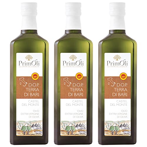 PrimOli Kaltgepresstes Olivenöl D.O.P. TERRA DI BARI aus Apulien, in Süditalien, intensiv fruchtig, ideal zu Pasta und Gemüse der Saison, Suppen oder Braten, 3x500 ml von PrimOli