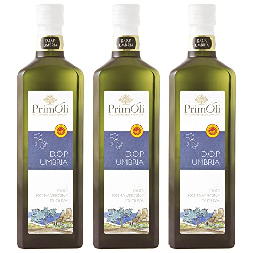 PrimOli Kaltgepresstes Olivenöl D.O.P. UMBRIA aus den zentralen Hügeln Umbriens in Mittelitalien, intensiv fruchtig, ideal zu Pulsensuppen, Grillgerichten und aromatischer Rohkost, 3x500 ml von PrimOli