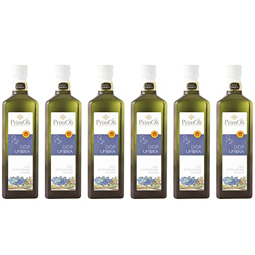 PrimOli Kaltgepresstes Olivenöl D.O.P. UMBRIA aus den zentralen Hügeln Umbriens in Mittelitalien, intensiv fruchtig, ideal zu Pulsensuppen, Grillgerichten und aromatischer Rohkost, 6x500 ml von PrimOli