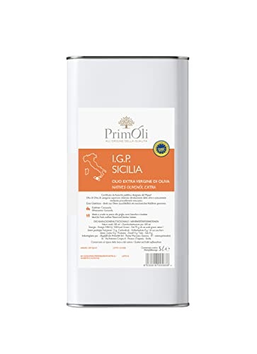 PrimOli Kaltgepresstes Olivenöl I.G.P. SICILIA von Früchten SIZILIENS, fruchtig, zu Gemüsesaucen, gegrilltem Fisch und Frischkäse wie Ricotta, 5000ml von PrimOli