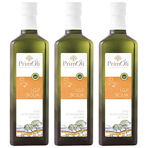 PrimOli Kaltgepresstes Olivenöl I.G.P. SICILIA von der italienischen Insel Sizilien, fruchtig, ideal zu Gemüsesaucen, gegrilltem Fisch und Frischkäse wie Ricotta, 3x500 ml von PrimOli
