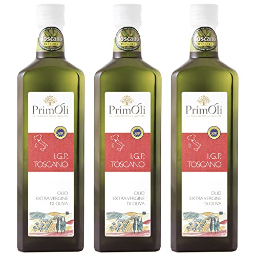 PrimOli Kaltgepresstes Olivenöl I.G.P. TOSCANO von den Hügeln der Toskana in Mittelitalien, intensiv fruchtig, ideal zu rustikalen Suppen, Carpaccio mit Rucola, Bruschetta oder Wild, 3x500 ml von PrimOli