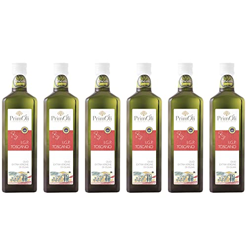 PrimOli Kaltgepresstes Olivenöl I.G.P. TOSCANO von den Hügeln der Toskana in Mittelitalien, intensiv fruchtig, ideal zu rustikalen Suppen, Carpaccio mit Rucola, Bruschetta oder Wild, 6x500 ml von PrimOli