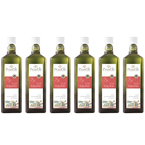 PrimOli Kaltgepresstes Olivenöl I.G.P. TOSCANO von den Hügeln der Toskana in Mittelitalien, intensiv fruchtig, ideal zu rustikalen Suppen, Carpaccio mit Rucola, Bruschetta oder Wild, 6x500 ml von PrimOli