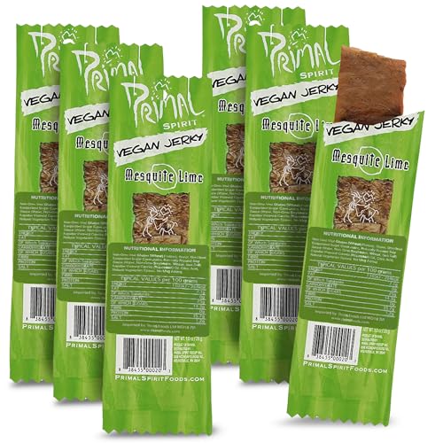 Primal Spirit, Vegan Meatless Jerky Strips - High Energy, High Protein, Non-GMO, 93% Fat-Free Snacks, Vegan Jerky - 28g, Pack of 1 Mesquite Lime Flavour von Primal Spirit Foods