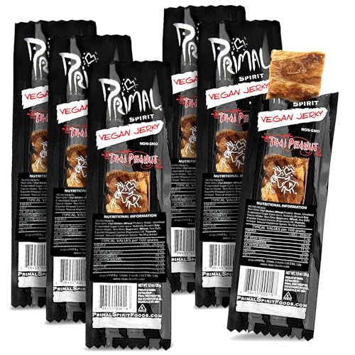 Primal Spirit Vegane fleischlose Jerky Strips mit energiereichen,proteinreichen,gentechnikfreien,93% fettfreien Snacks 6 Packung mit 6 von Primal Spirit Foods