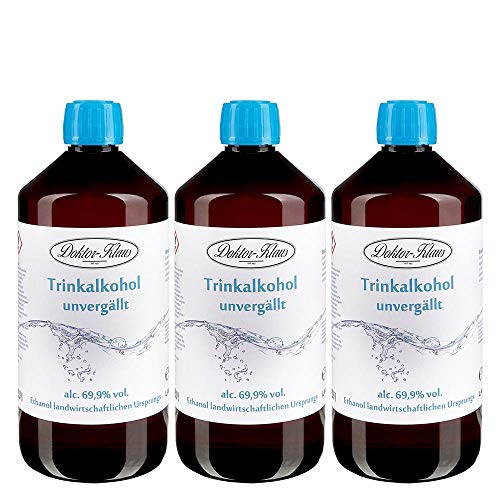 3 x 700ml Primasprit/Trinkalkohol/Weingeist/Ethanol 69.9% Vol. Alc. in brauner PET Flasche mit OV von Doktor Klaus von Primasprit