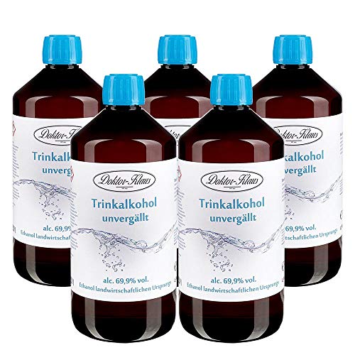 5 x 700ml Primasprit/Trinkalkohol/Weingeist/Ethanol 69.9% Vol. Alc. in brauner PET Flasche mit OV von Doktor Klaus von Primasprit