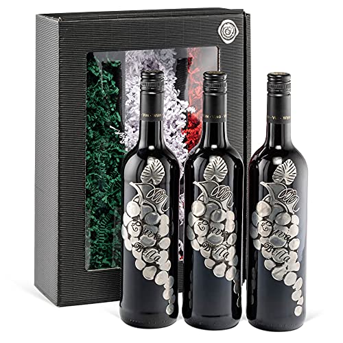 Weingeschenk L'uva Bella - Merlot halbtrocken Italien (3 x 0,75 l) - 3er Geschenk-Set für Genießer der lieblichen Merlot Traube - mit Geschenkkarte von Prime Presents