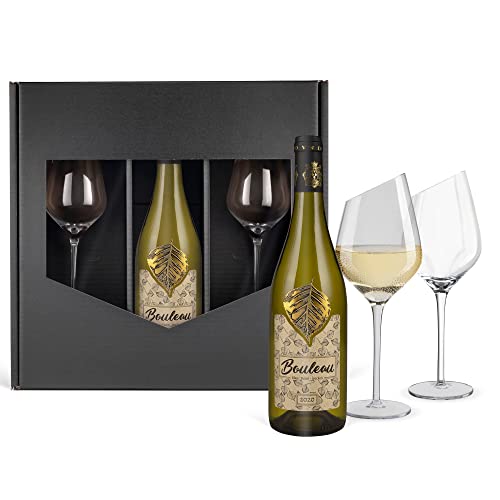 Bouleau Weißwein Sauvignon Blanc (0,75 l) im Geschenkkarton mit 2 Weißweingläsern von Prime Presents