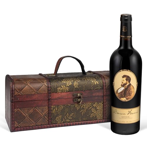 Das perfekte Weingeschenk: Baron Philippe de Rothschild 'Baron Henri' A.O.C. Medoc (0.75 l) in edler Holz-Box-Vintage, Bordeaux, Holzkiste, Frankreich, Kenner, Experte von Prime Presents