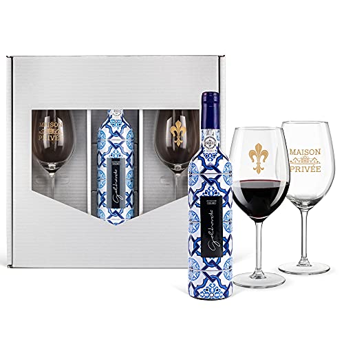 Weingeschenk Portugal pur - 2 Rotweingläser mit Emblem 'Maison-Privée' - Rotwein-Set für Weinliebhaber von Prime Presents
