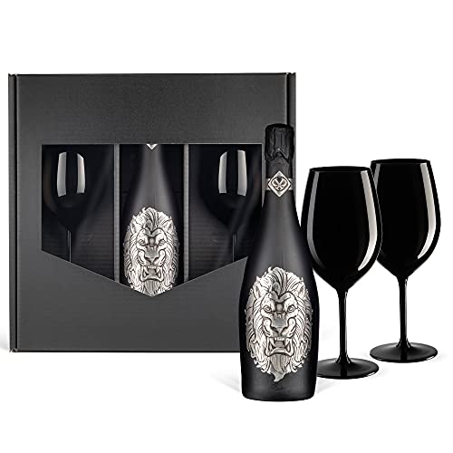Geschenkset: Löwe Sekt (0,75 l) mit 2 schwarzen Champagner-Kelchen von Prime Presents