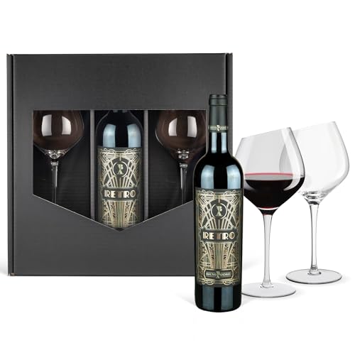 Geschenkset: Retro - Cabernet Sauvignon (0,75 l) mit 2 Wertmann-living Rotweingläsern im Geschenkkarton Schwarz von Prime Presents