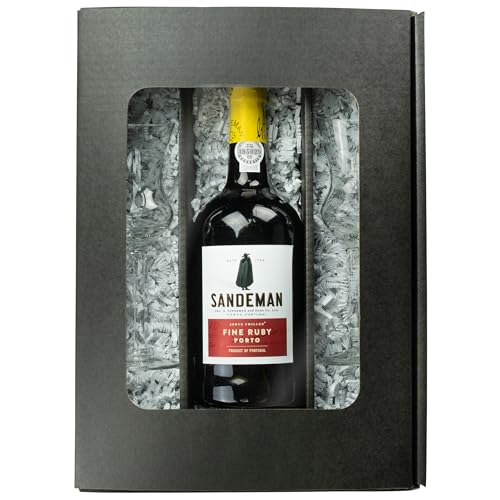 Geschenkset: Sandeman Ruby Portwein (0,75 l) mit 2 Portwein-Gläsern von Prime Presents